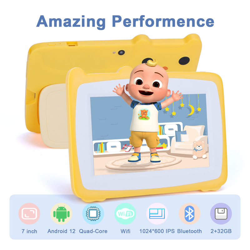 C Idea 7 Inch Kids Tablety z ekranem dotykowym Podwójne kamery Wysokiej Definicji Ekran 2+32G Żółty