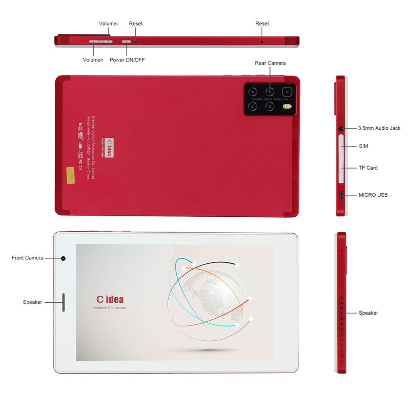 C idea Przenośny i wygodny w użyciu 7 cali tablet z ekranem dotykowym z wysoką rozdzielczością CM520 (czerwony)