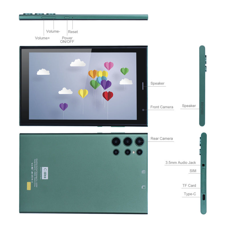 C idea 8 Inch Smart Tablet PC z osłonową obudową 128GB ROM 800x1280 IPS Ekran dotykowy do czytania Zielony CM822