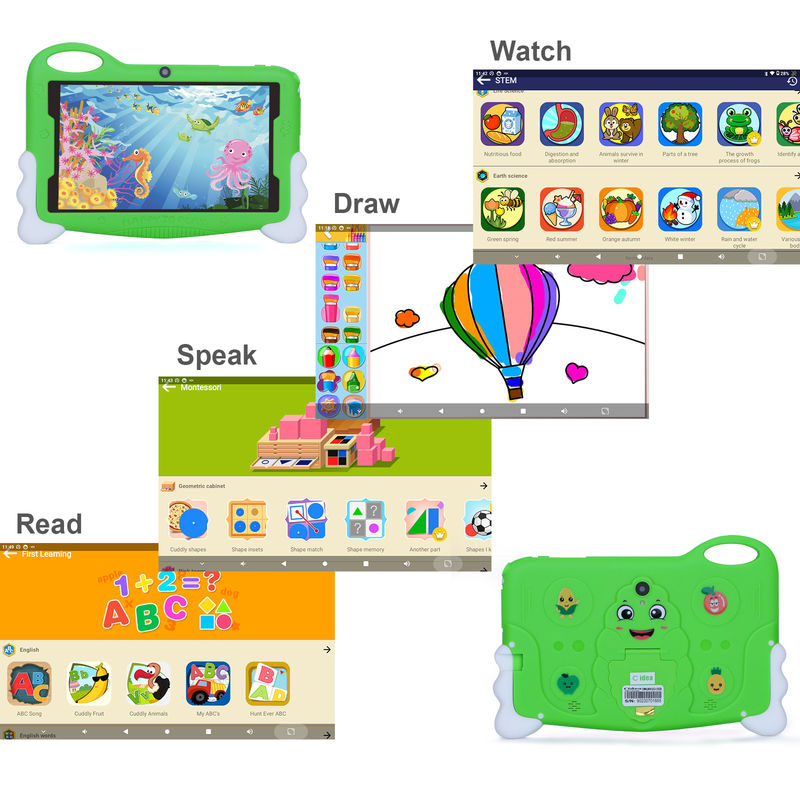 C idea Kids Student Study Tablet 7 Inch Cute Długa żywotność akumulatora 32GB Przechowywanie 2MP + 5MP Podwójne kamery CM90 Zielony