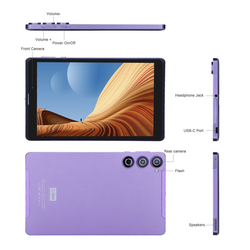 C idea Android 12 Tablety Purple Portable Reading Długa żywotność baterii Karta TF Rozszerzalny ekran HD Tablety z obudową CM835