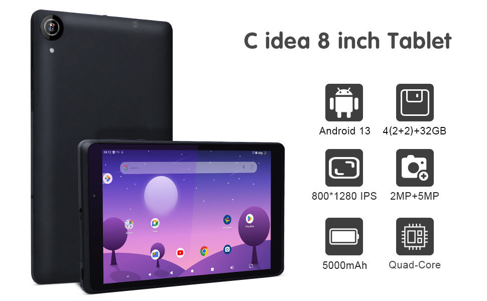 C idea Youth 8 Inch Tablet Android 13 z Blue Light Screen, Wi-Fi, 32GB + 64GB, 800*1280 IPS incell CM826