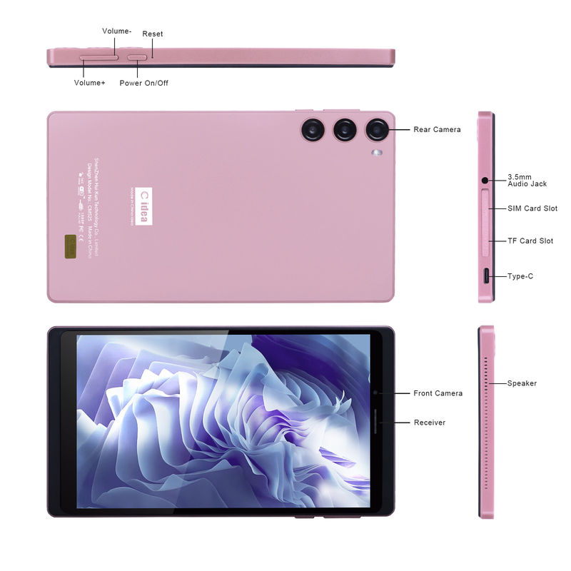 C Idea Android 12 Tablet 6GB RAM 128GB ROM Z SIM 7 Inch Tablet PC dla studentów CM525 Pink