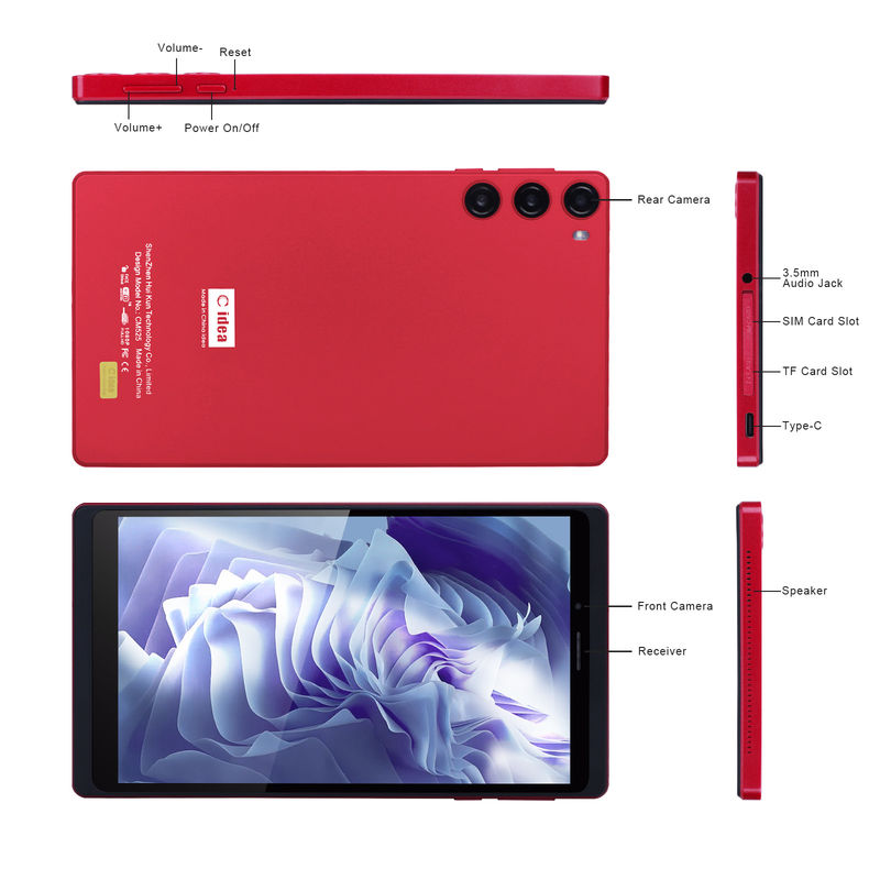 C Idea 7 Inch Tablet 6GB RAM 128GB ROM Z SIM Android Tablet PC dla studentów CM525 Czerwony