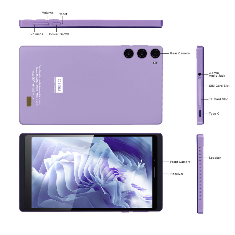 C Idea 7 cali 6+128GB 6000mAh Tablet Android PC z SIM dla studentów CM525 Purple