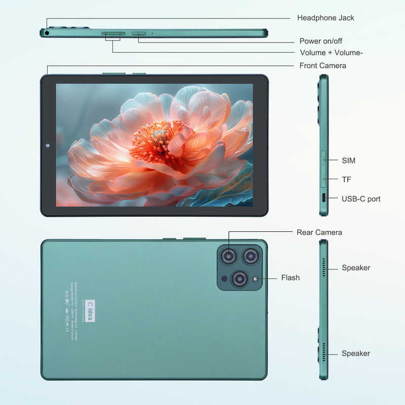 C idea 9 cali Tablet Android 12 8GB RAM 512GB ROM 5MP+8MP Tablet z podwójnym aparatem WIFI z SIM CM915 (zielony)
