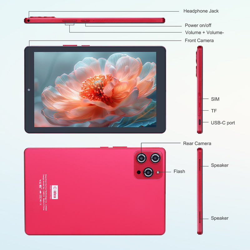 C Idea 9 cali Android 12 Tablet 8GB RAM 512GB ROM 5MP+8MP Podwójny aparat WIFI Tablet z SIM CM915 (czerwony)