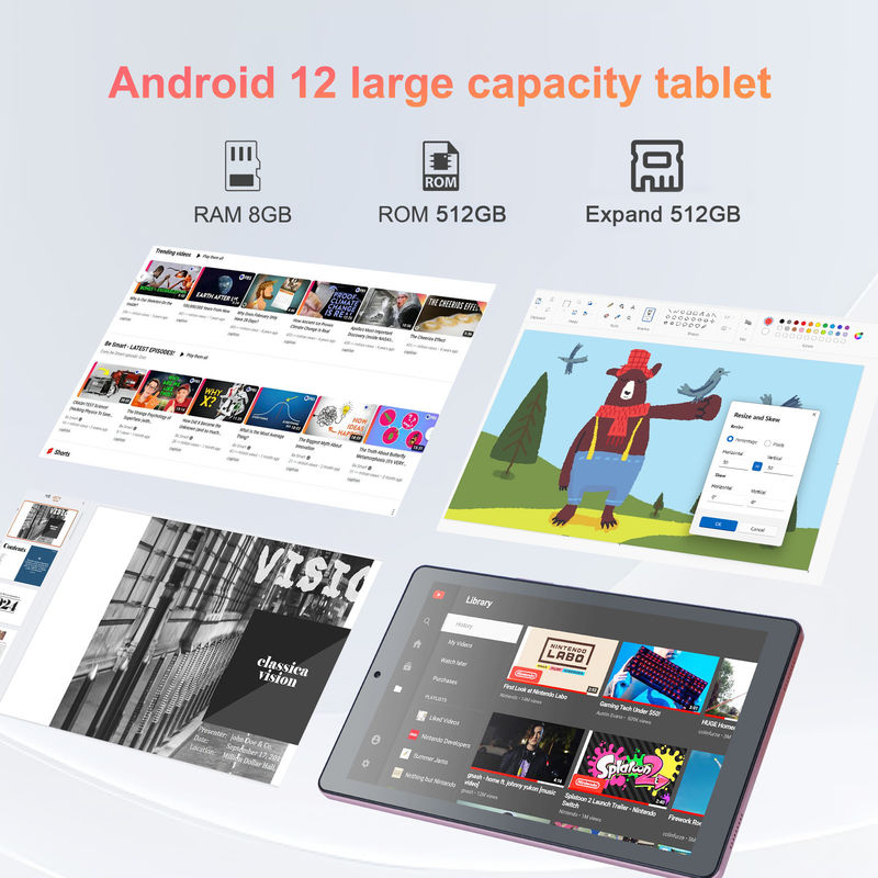 C Idea 9 cali Tablet Android 12 8GB RAM 512GB ROM 5MP+8MP Tablet z podwójnym aparatem WIFI z SIM CM915 (Różowy)