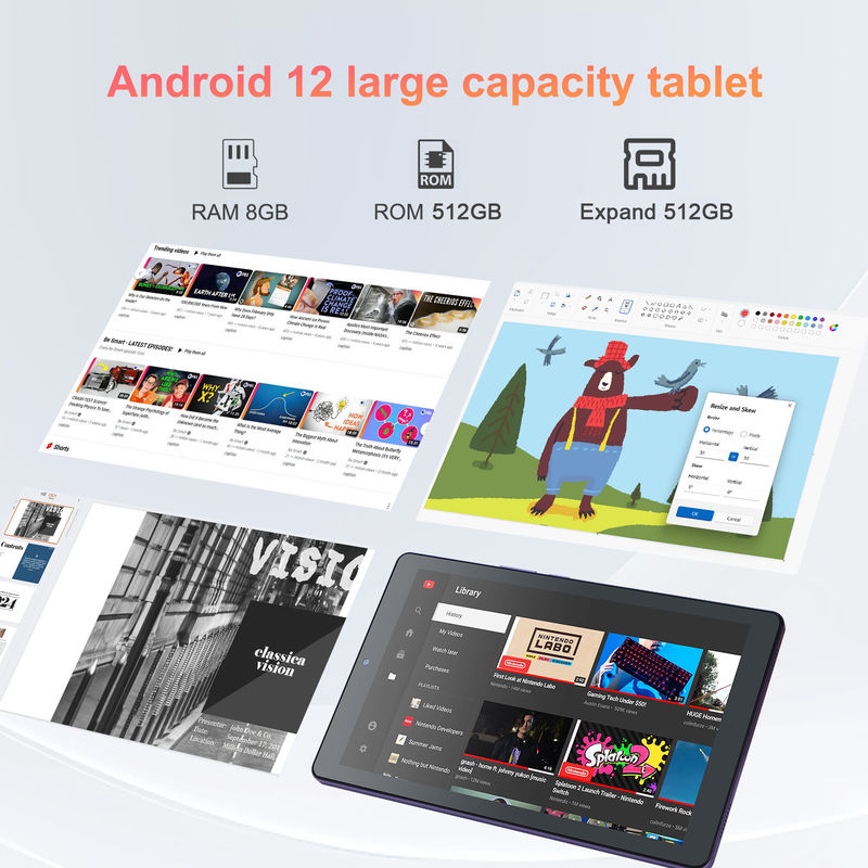 C idea 9 cali Android 12 Tablet 8GB RAM 512GB ROM 5MP + 8MP Podwójny aparat WIFI Tablet z SIM CM915 (Fiolet)