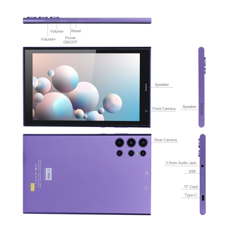 C idea 8 cali Tablet Android PC 8GB RAM 512GB ROM Quad Core 800*1280 Tablety HD z WIFI/SIM Card CM822 (Fioletowy)