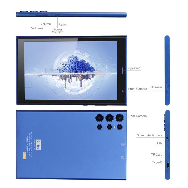 C idea 8 cali Tablet Android PC 8GB RAM 512GB ROM Quad Core 800*1280 Tablety HD z WIFI/SIM Card CM822 (Błękitne)