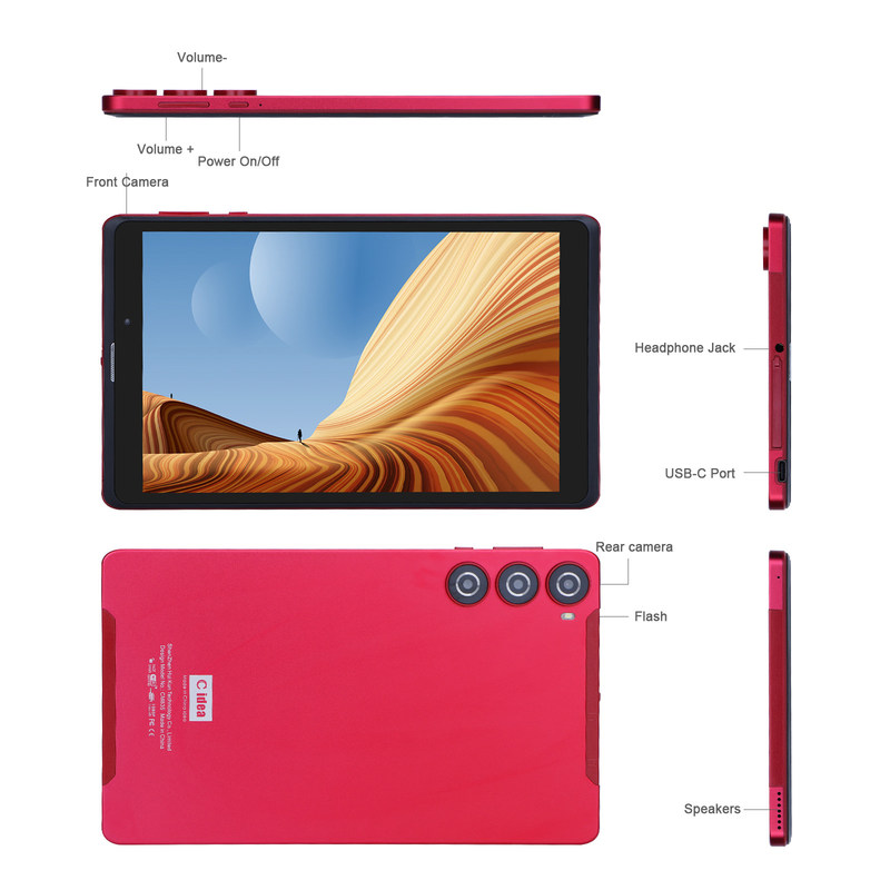 C idea 8 cali Tablet PC Android Producent z Androidem 12 Quad Core 8GB+512GB Przechowywanie IPS HD Display CM835 ((czerwony)