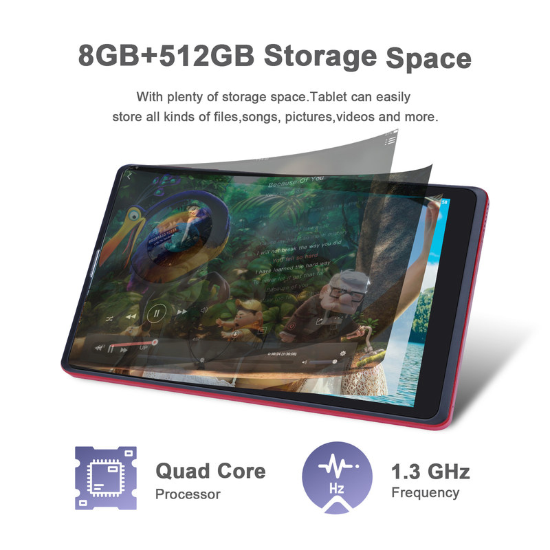 C idea 8 cali Tablet PC Android Producent z Androidem 12 Quad Core 8GB+512GB Przechowywanie IPS HD Display CM835 ((czerwony)