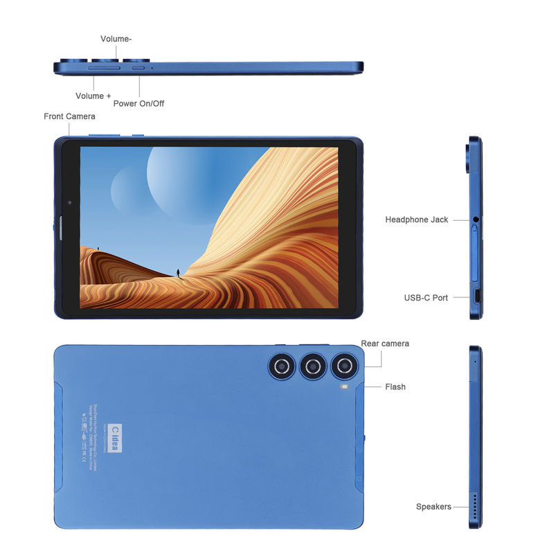 C idea 8 cali Tablet Android Producent z Androidem 12 Quad Core 8GB+512GB Przechowywanie IPS HD Display CM835 ((niebieski)