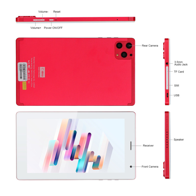 C idea 7 cali Android Smart Tablety 8+512GB Quad Core WiFi Tablety HD Ekran dotykowy CM513 ((czerwony)