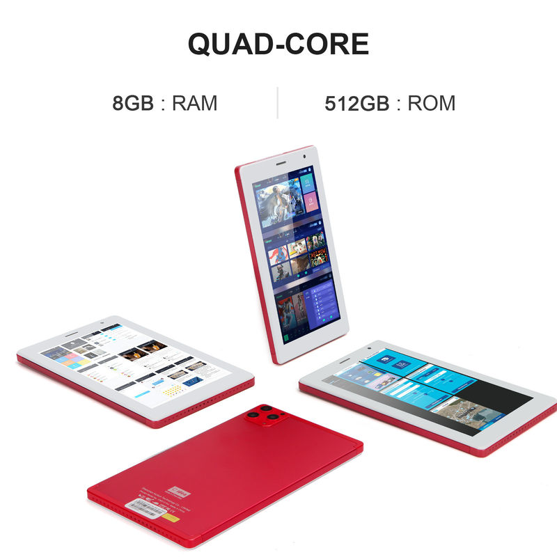 C idea 7 Inch Tablet PC 8GB RAM 512GB ROM Quad Core Processor Dual Camera WiFi/BT dla nastolatków z obudową CM513 (czerwony)
