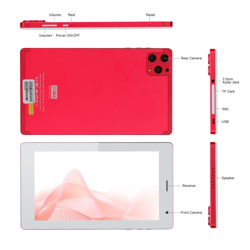 C idea 7 Inch Tablet PC 8GB RAM 512GB ROM Quad Core Processor Dual Camera WiFi/BT dla nastolatków z obudową CM513 (czerwony)