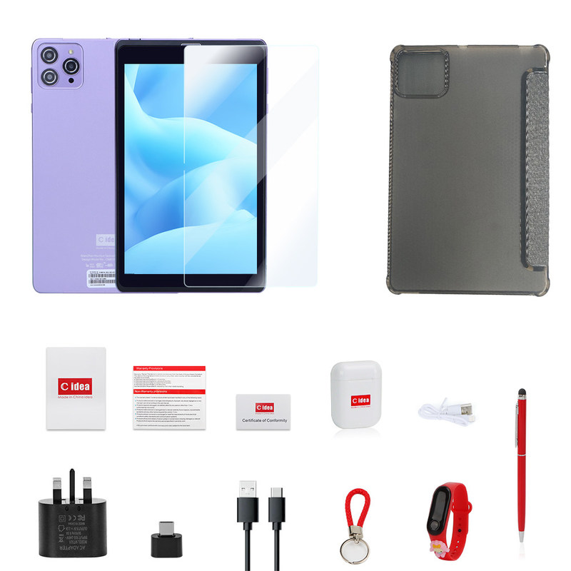 C Idea Portable 8 In Android Tablet PC 8 GB RAM 512 GB Android 12 Tablet IPS HD Wyświetlacz Quad Core CM818-Purple