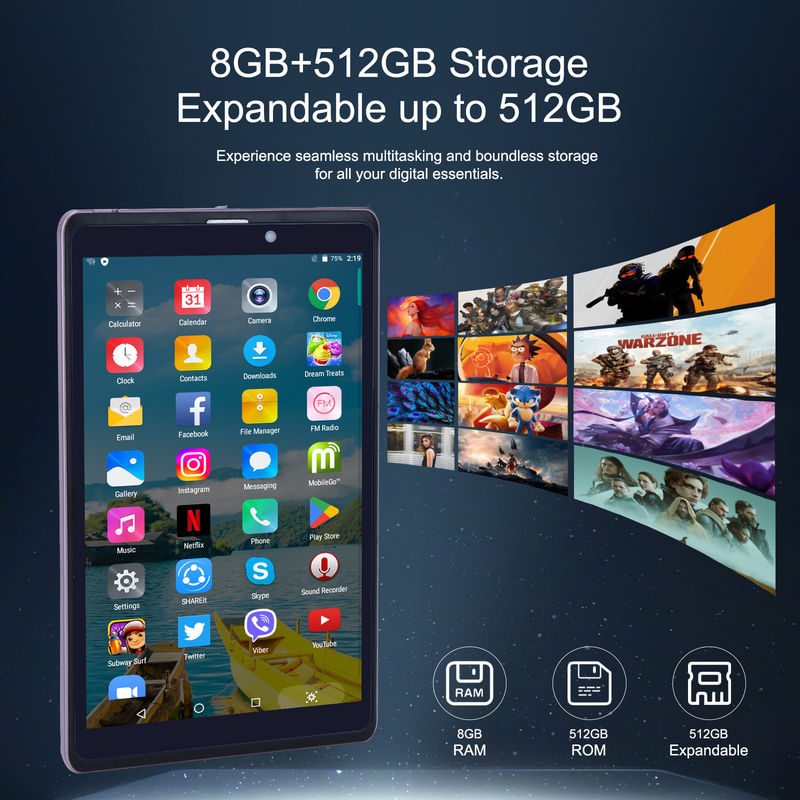C idea 8 cali Android 12 Tablet 8000mAh Bateria 5+8MP Kamera 8GB RAM 512GB ROM dla edukacji uczenia się CM818-różowy