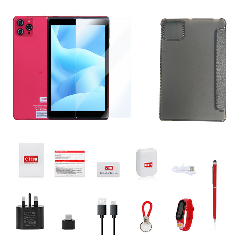 C idea 8 cali Android 12 Tablet 8GB RAM 512GB ROM 8000mAh Bateria 5+8MP Kamera dla studentów z obsługą SIM CM818-czerwony