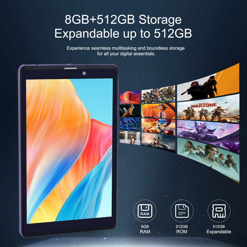 C Idea Portable 8 In Android Tablet PC 8 GB RAM 512 GB Android 12 Tablet IPS HD Wyświetlacz Quad Core CM818-Purple