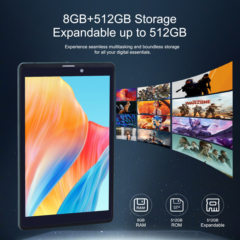 C idea Przenośny 8-calowy tablet z Androidem z Androidem 12 Quad Core CPU 8GB RAM 512GB Przechowywanie IPS HD Display CM818-Green