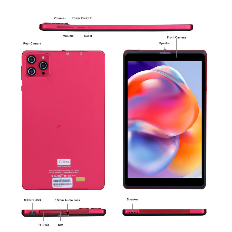 C idea 8 cali Android 12 Tablet 8GB RAM 512GB ROM 8000mAh Bateria 5+8MP Kamera dla studentów z obsługą SIM CM818-czerwony
