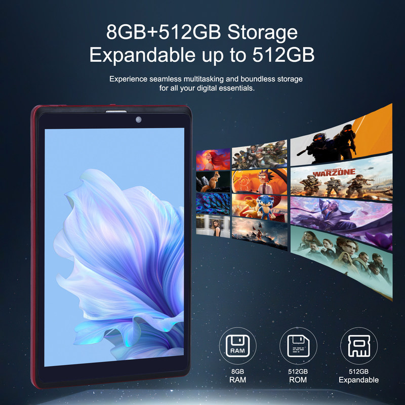 C idea 8 cali Android 12 Tablet 8GB RAM 512GB ROM 8000mAh Bateria 5+8MP Kamera dla studentów z obsługą SIM CM818-czerwony