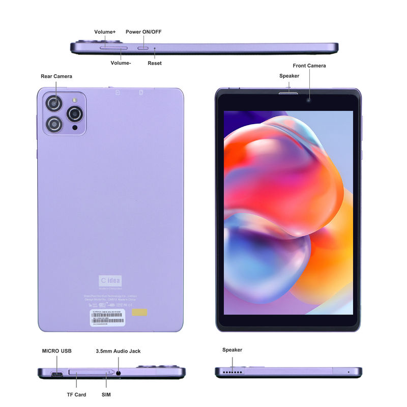 C Idea Portable 8 In Android Tablet PC 8 GB RAM 512 GB Android 12 Tablet IPS HD Wyświetlacz Quad Core CM818-Purple