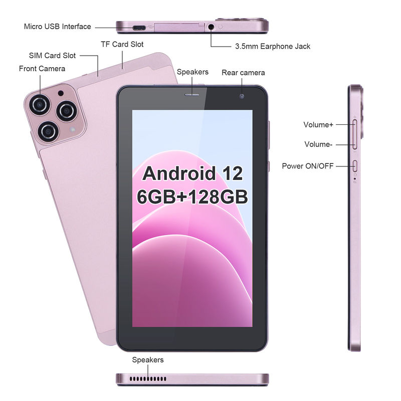 C idea 7 Inch Android Smart Tablets 6+128GB Quad Core WiFi Tablet HD Touch Screen dla nastolatków CM515 ((Różowy)