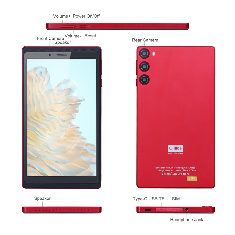 C Idea 7 Inch Tablet 512GB Z SIM Android Tablet PC Dla Uczniów CM525 Czerwona