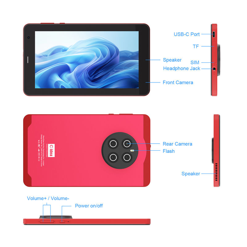 C Idea Android 13 Tablety z SIM Wi-Fi 7-calowy tablet z ekranem dotykowym dla studentów CM518 Pro Red