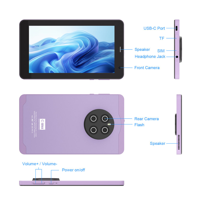 C Idea Android 13 z 6000mAh 7 Inch Tablety Tablet edukacyjny PC z długopisem CM518 Pro Purple