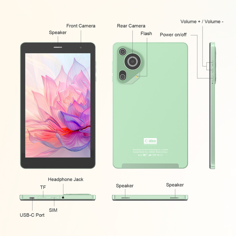 C Idea Wysokiej rozdzielczości Wyświetlacz 8 cali Tablet Pc Z 800x1280 Ips Ekran Dla Nastolatków Edukacja CM828 Zielony