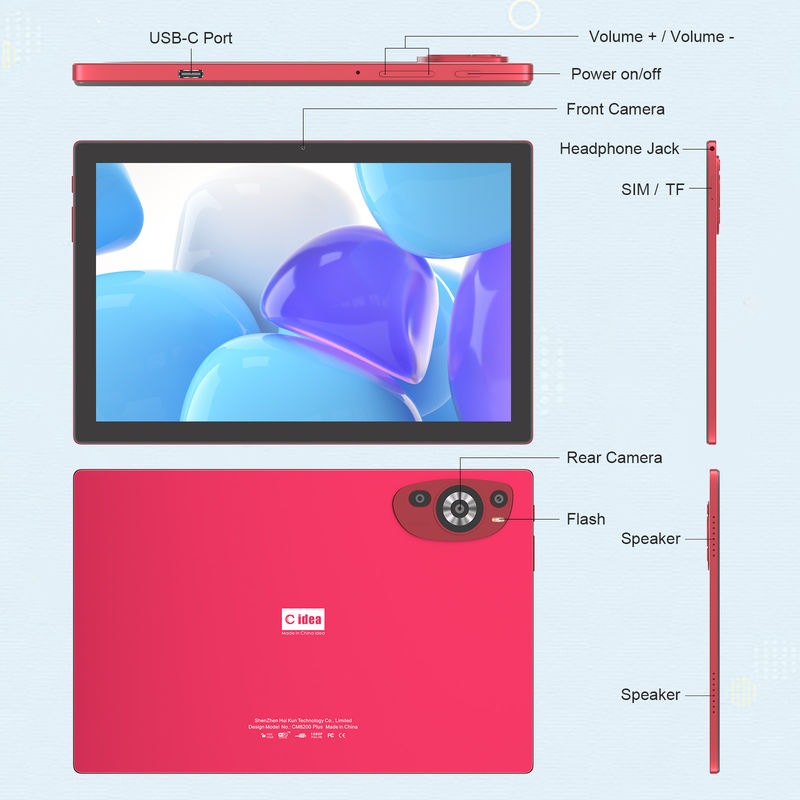 C Idea 10,1 cala Android 14 Smart Tablet Pc Z Wsparciem Sim Dla Nastolatków CM8200Plus czerwony