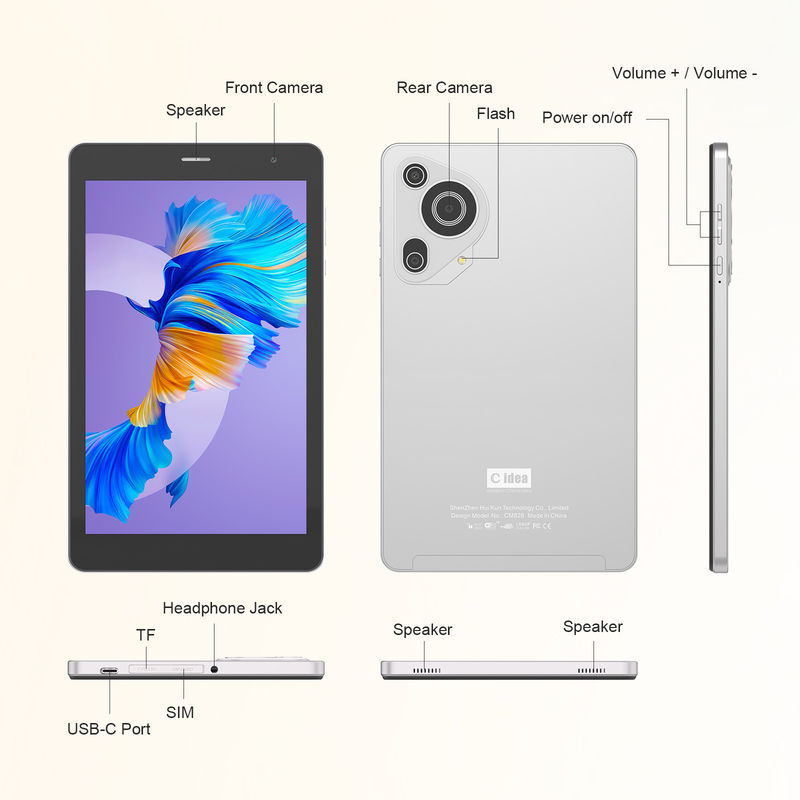 C Idea 8 Inch Tablety Dual Camera Touch Screen Smart Tablet Pc CM828 Srebrny