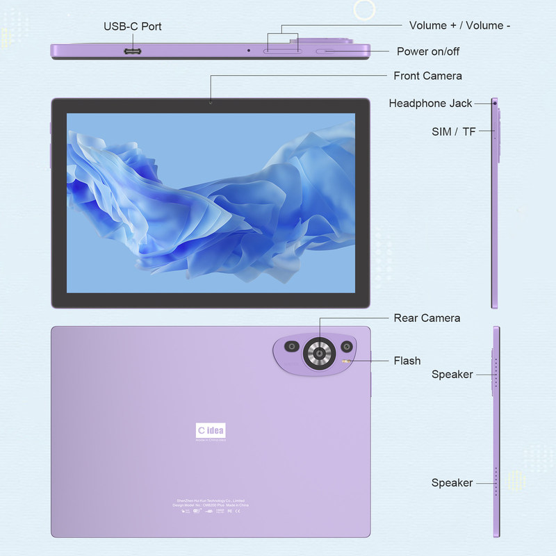 C Idea 10 cali 512 GB Android 14 Tablet edukacyjny dla studentów z SIM CM8200Plus Purple