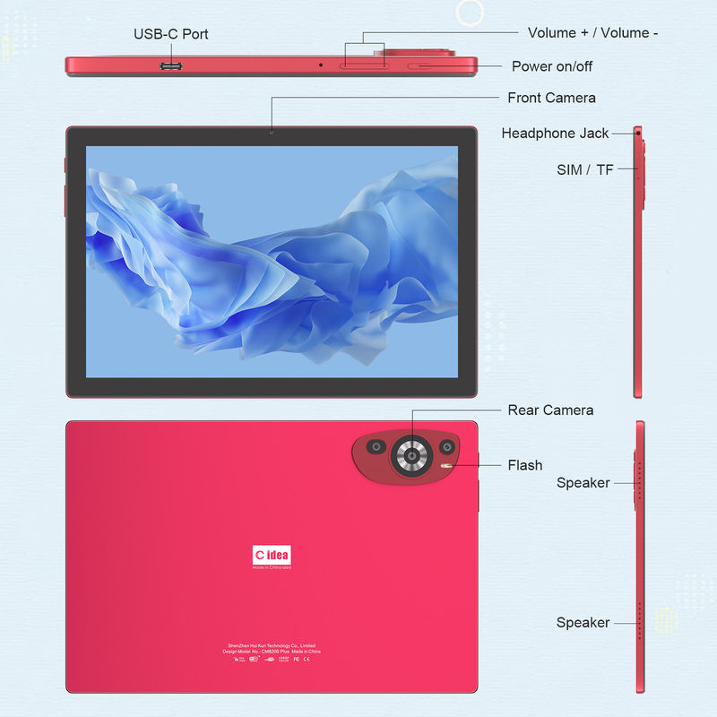 C Idea 10,1 cala Android 14 Smart Tablet Pc z podwójnym SIM i Pen CM8200Plus czerwony