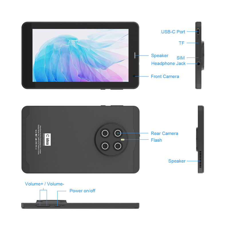 C Idea Android 13 Tablet 512GB Z SIM 7 Inch Tablet PC CM518 Pro Czarny