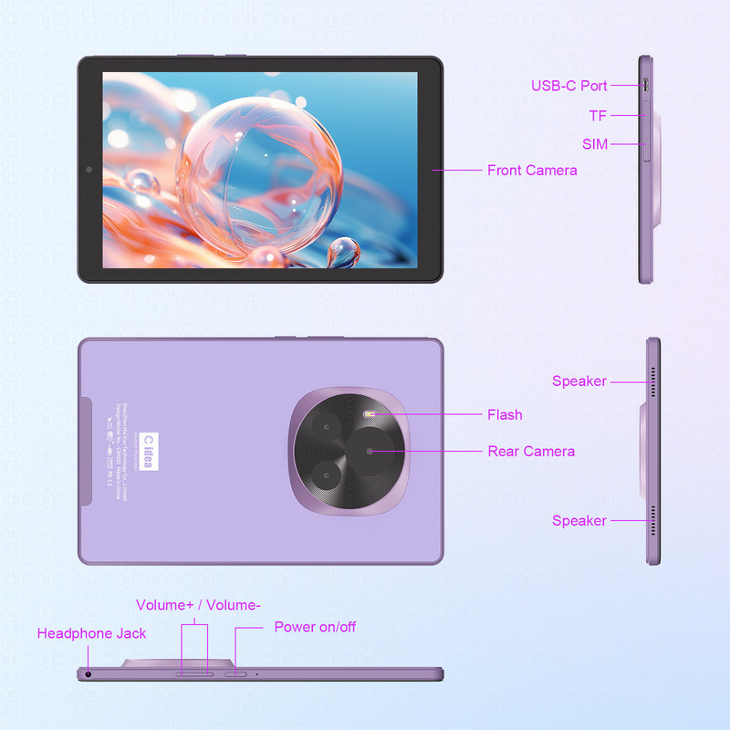 C Idea 9 Inch Tablet 5MP + 8MP Tablet edukacyjny dla nastolatków z długopisem CM935 Purple