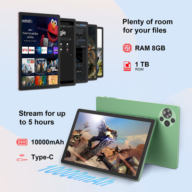 C Idea Najnowszy 10,5-calowy tablet z systemem Android 14, ekran dotykowy 2K, z SIM CM10500 Plus zielony