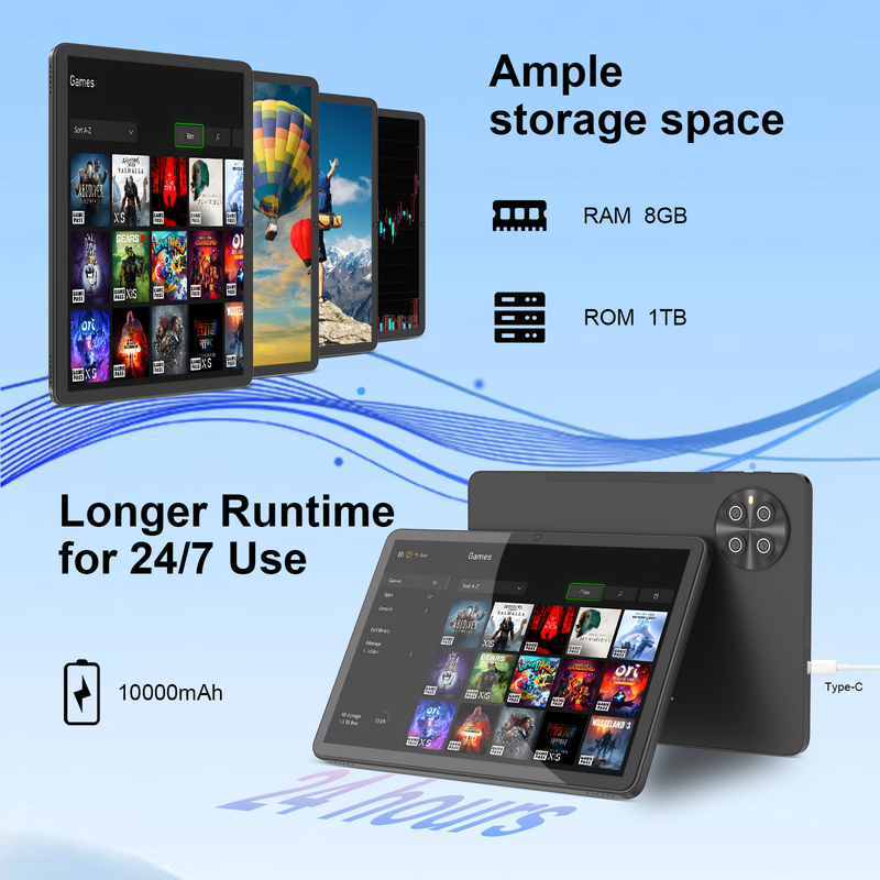 C Idea 10,1 cala Tablet Android 15 8GB RAM 1TB ROM Model CM8800plus Czarny