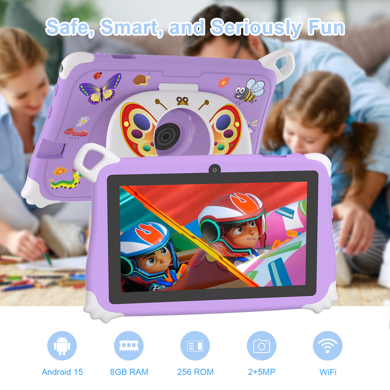 C Idea Android 15 Kids Tablet 8+256GB Tablet edukacyjny Kidspad z przyjazną aplikacją CM86 fioletowy