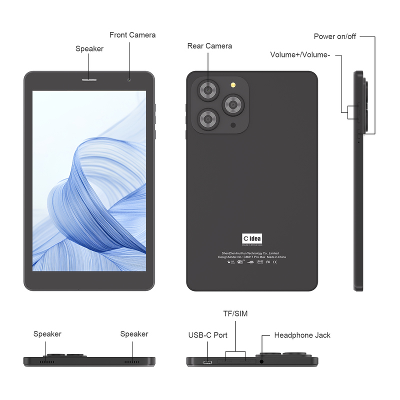 Tablet C idea 8 cali z Wi-Fi, z pamięcią 8+512GB, czterordzeniowym procesorem, ekranem dotykowym IPS 800x1280 CM817 Pro