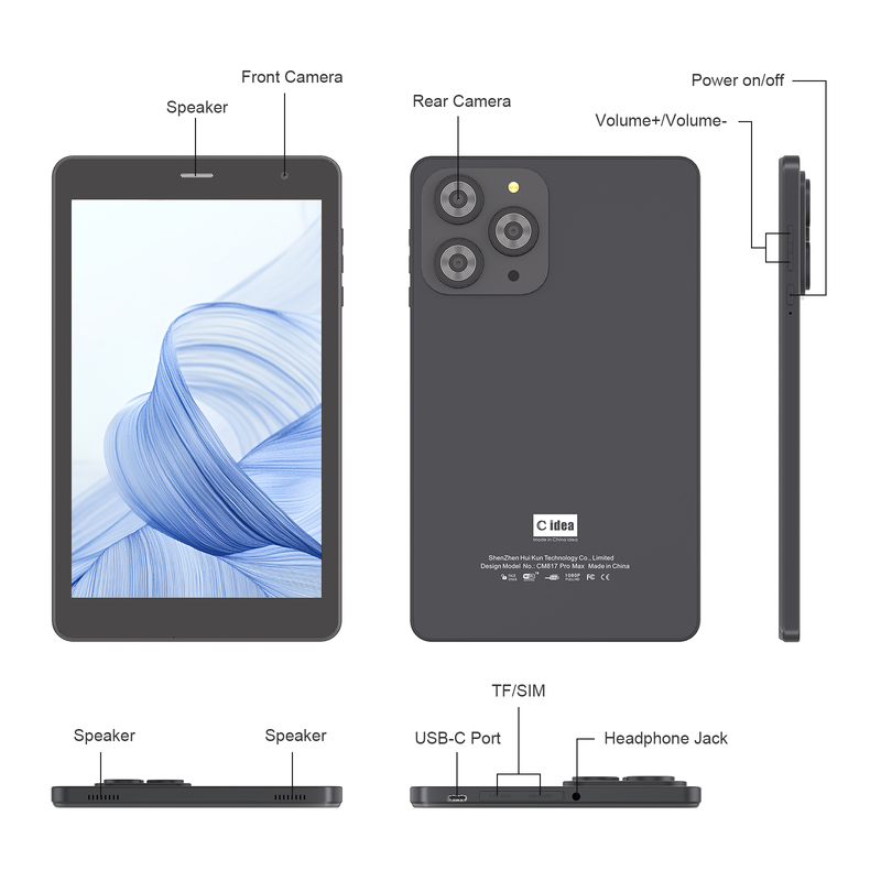 C idea 8-calowy tablet Wi-Fi z pamięcią 8+512GB, czterordzeniowym procesorem, ekranem dotykowym IPS 800x1280, czerwony CM817 Pro