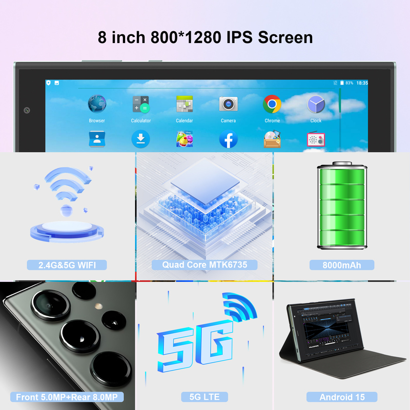C idea 8-calowy tablet Wi-Fi z pamięcią 8+512GB, czterordzeniowym procesorem, ekranem dotykowym IPS 800x1280, zielony CM824