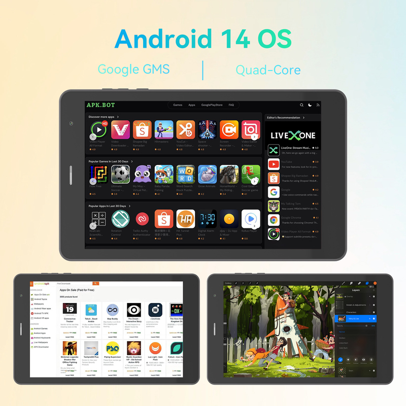 C idea Youth 8 Inch Tablet Android 15 z ekranem czarnego światła, WiFi,8GB +512GB, 800*1280 IPS incell CM828