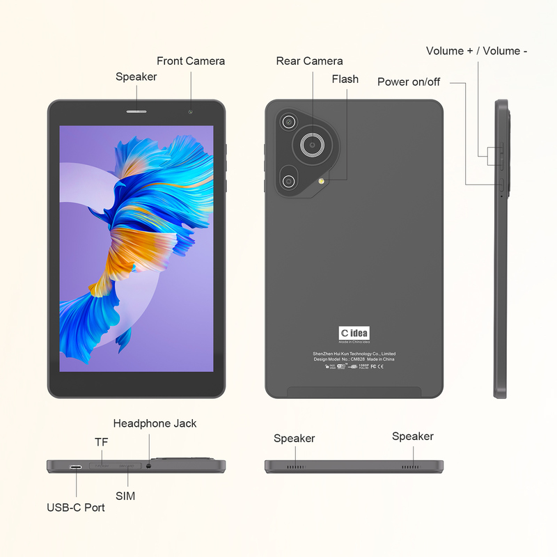 C idea Youth 8 Inch Tablet Android 15 z ekranem czarnego światła, WiFi,8GB +512GB, 800*1280 IPS incell CM828