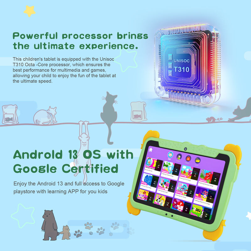 C idea Kids Tab 10,1 cala Android 13 Tablet dla dzieci 4GB RAM 64GB ROM Ochrona oczu Ekran dotykowy dla dzieci 3-8 lat