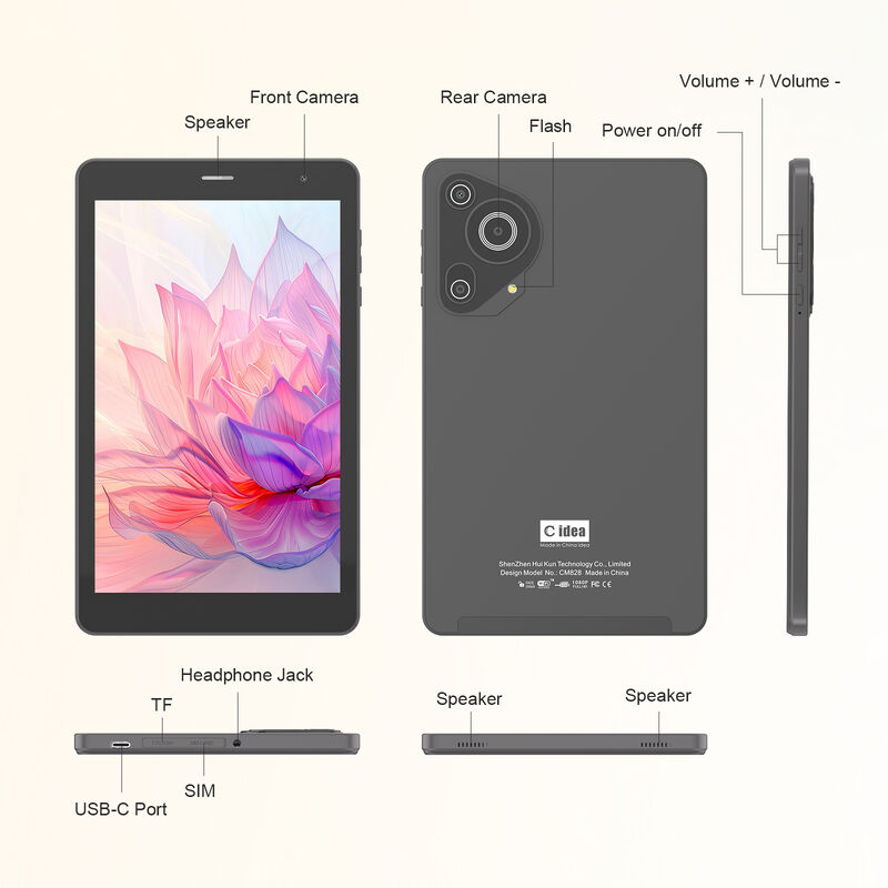 8 cali C Idea Tablet PC dla firm Android 15 Wi-Fi HD Pojemnościowa rozdzielczość ekranu 8GB RAM 512GB ROM Rozrywka i użytek biznesowy (czarny)